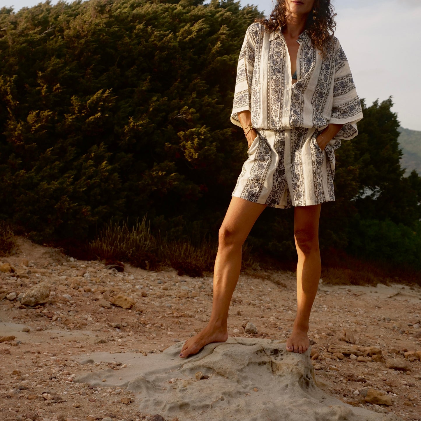 Bermuda in cotone -pantaloncino blockprint
