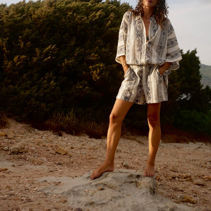 Bermuda in cotone -pantaloncino blockprint