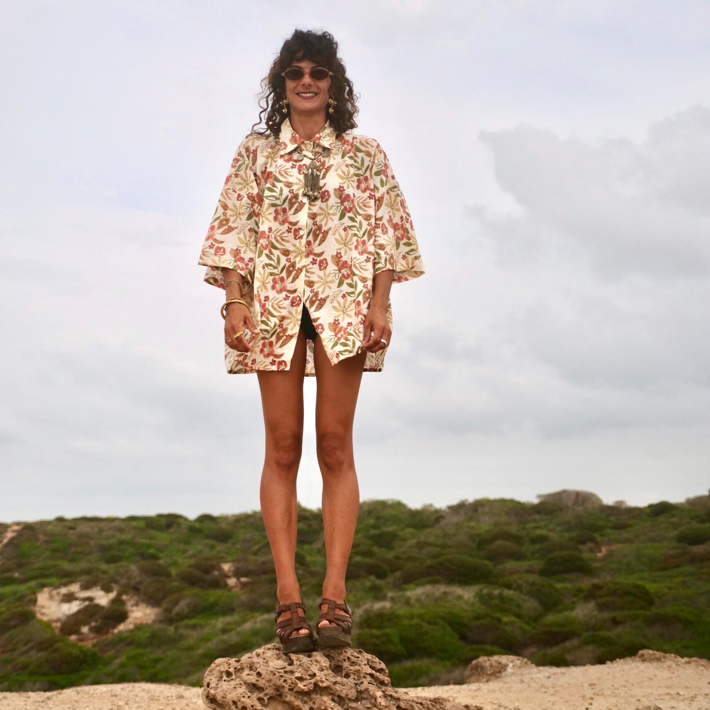 Camicia Oversize cotone block print - Unisex