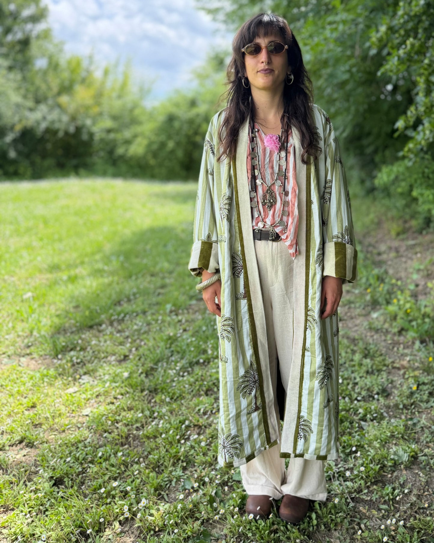 Kimono in Velluto - Green Stripes