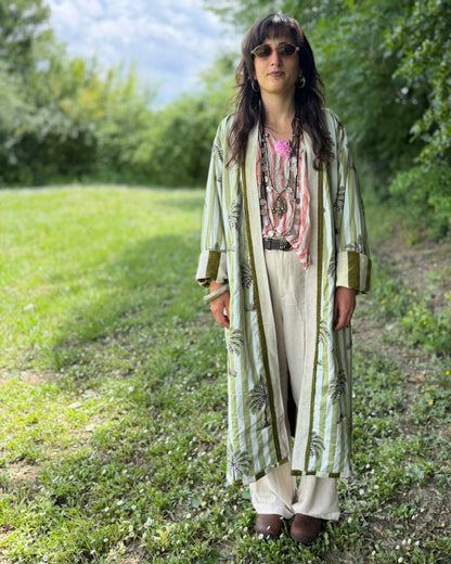 Kimono in Velluto - Green Stripes