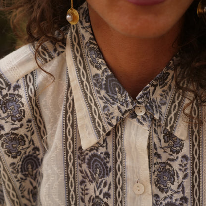 Camicia Oversize cotone block print - Unisex