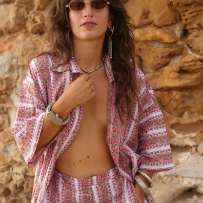 Bermuda rosa in cotone -pantaloncino blockprint