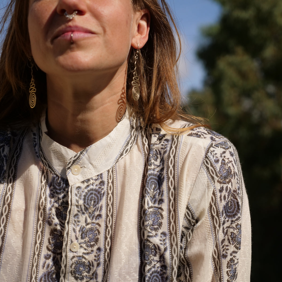 Camicia a righe cotone block print - Unisex