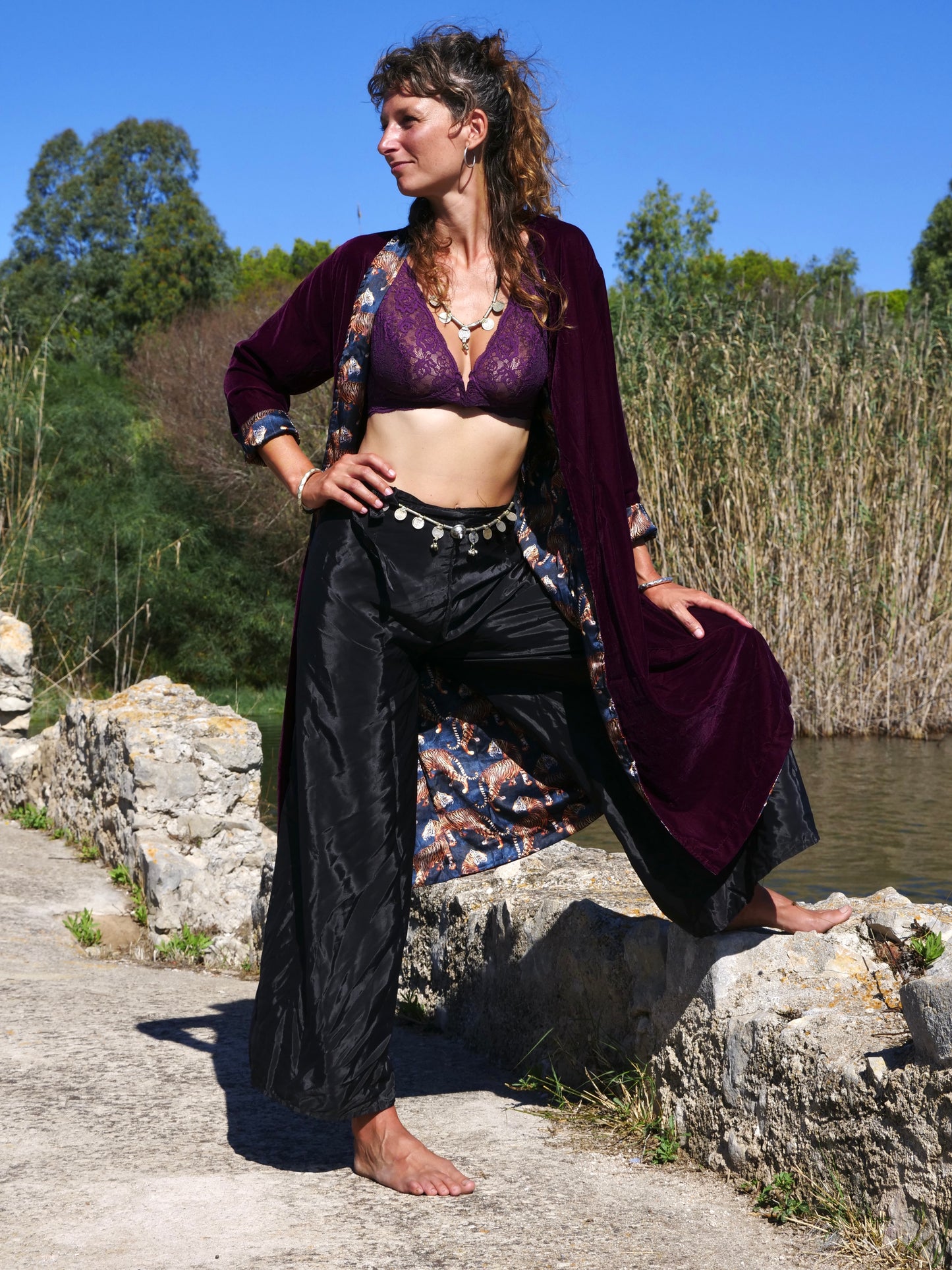Kimono in Velluto - Purple Tiger