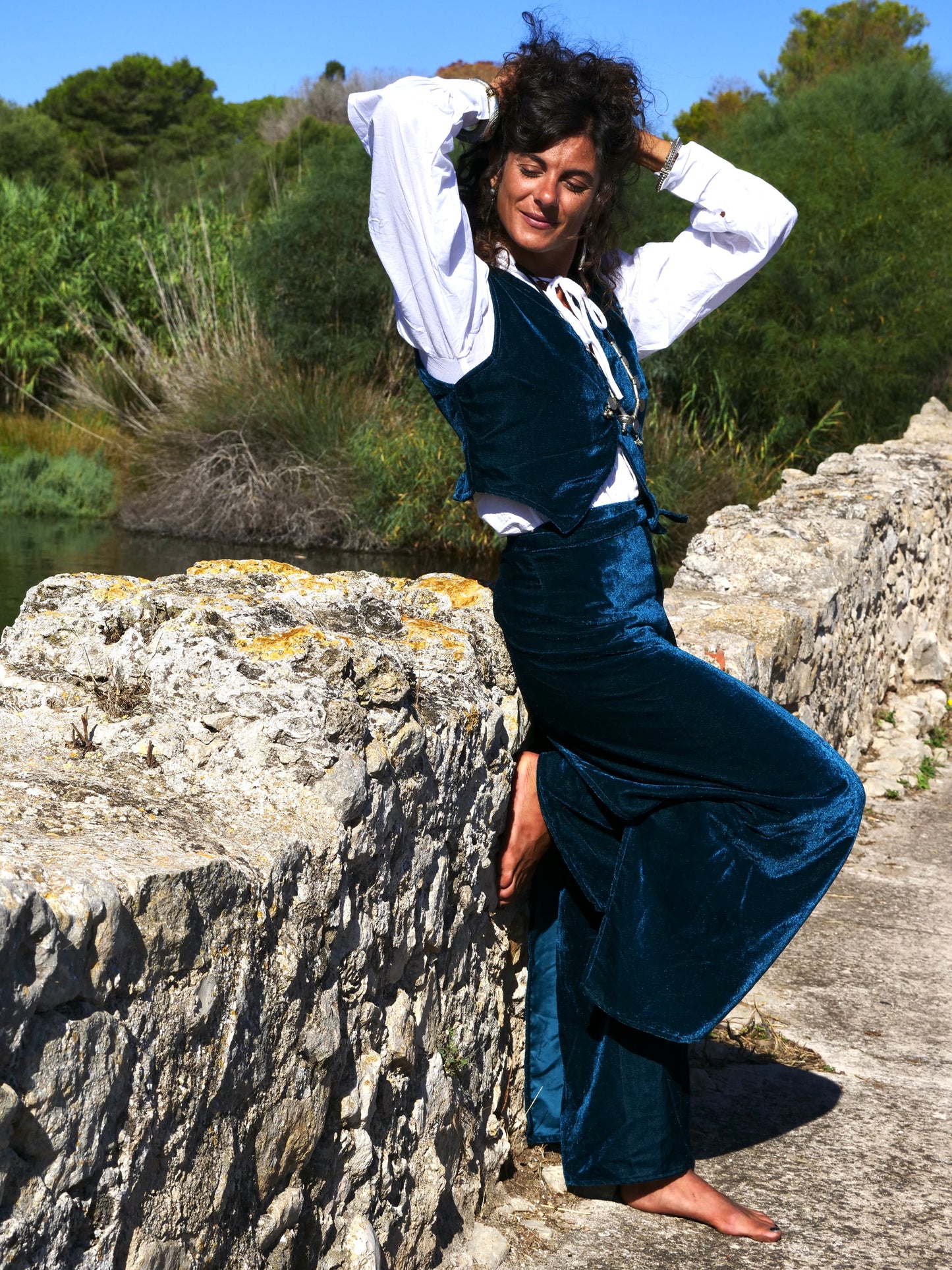 Set Pantapareo&Gilet in velluto Rama Green