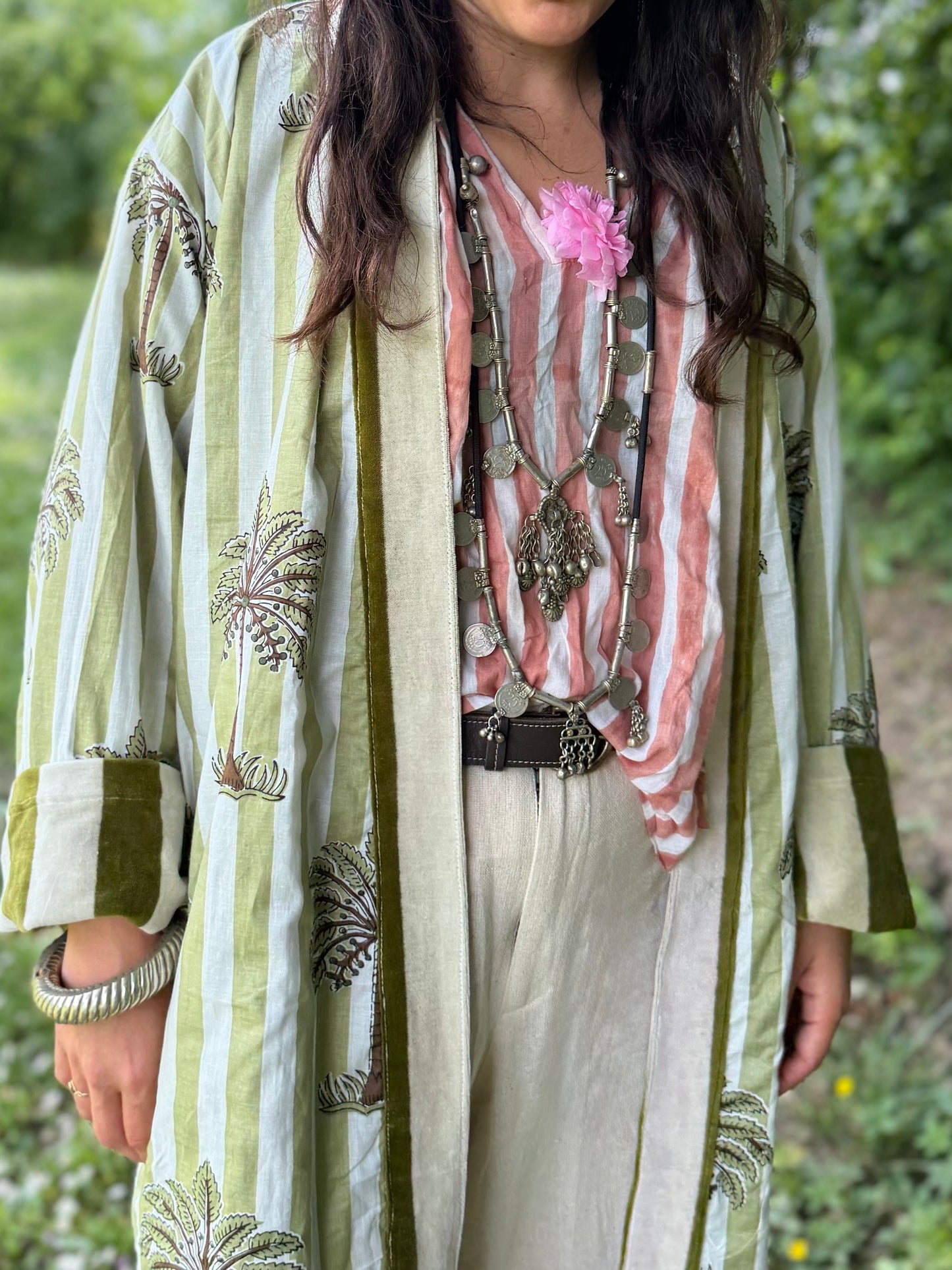 Kimono in Velluto - Green Stripes