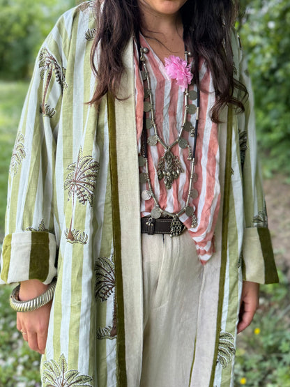 Kimono in Velluto - Green Stripes