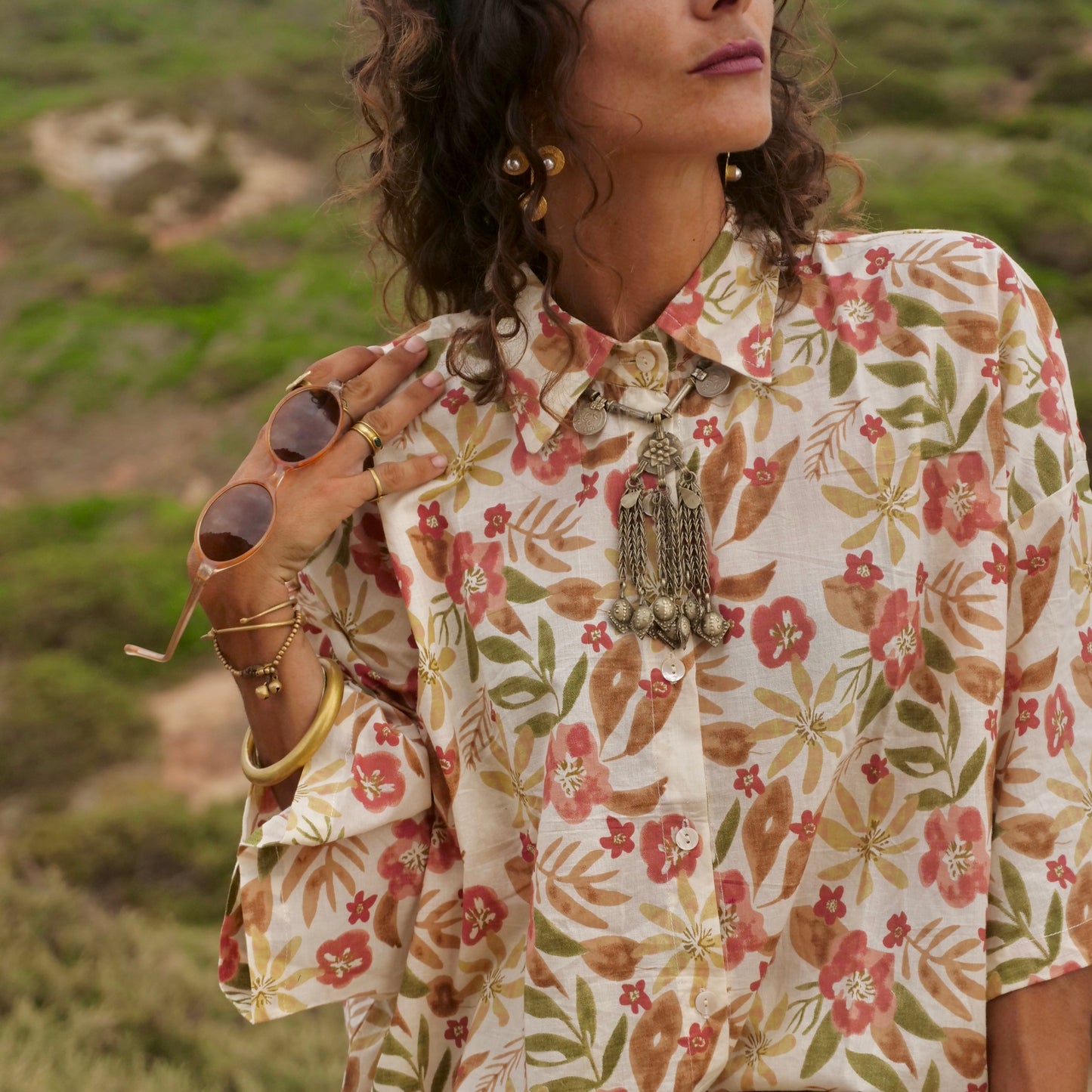 Camicia Oversize cotone block print - Unisex