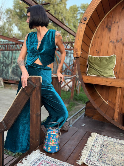 Set Pantapareo&Gilet in velluto blu