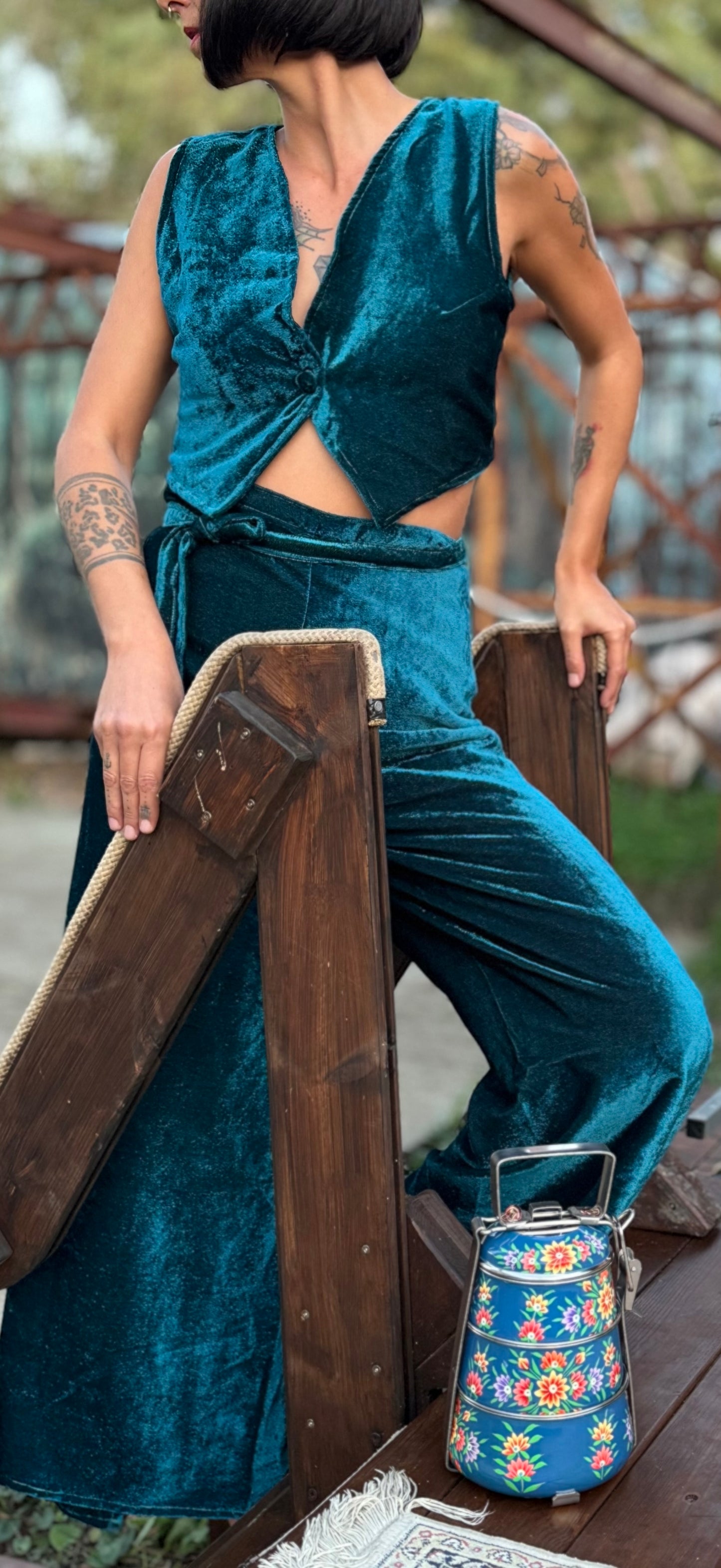 Set Pantapareo&Gilet in velluto blu