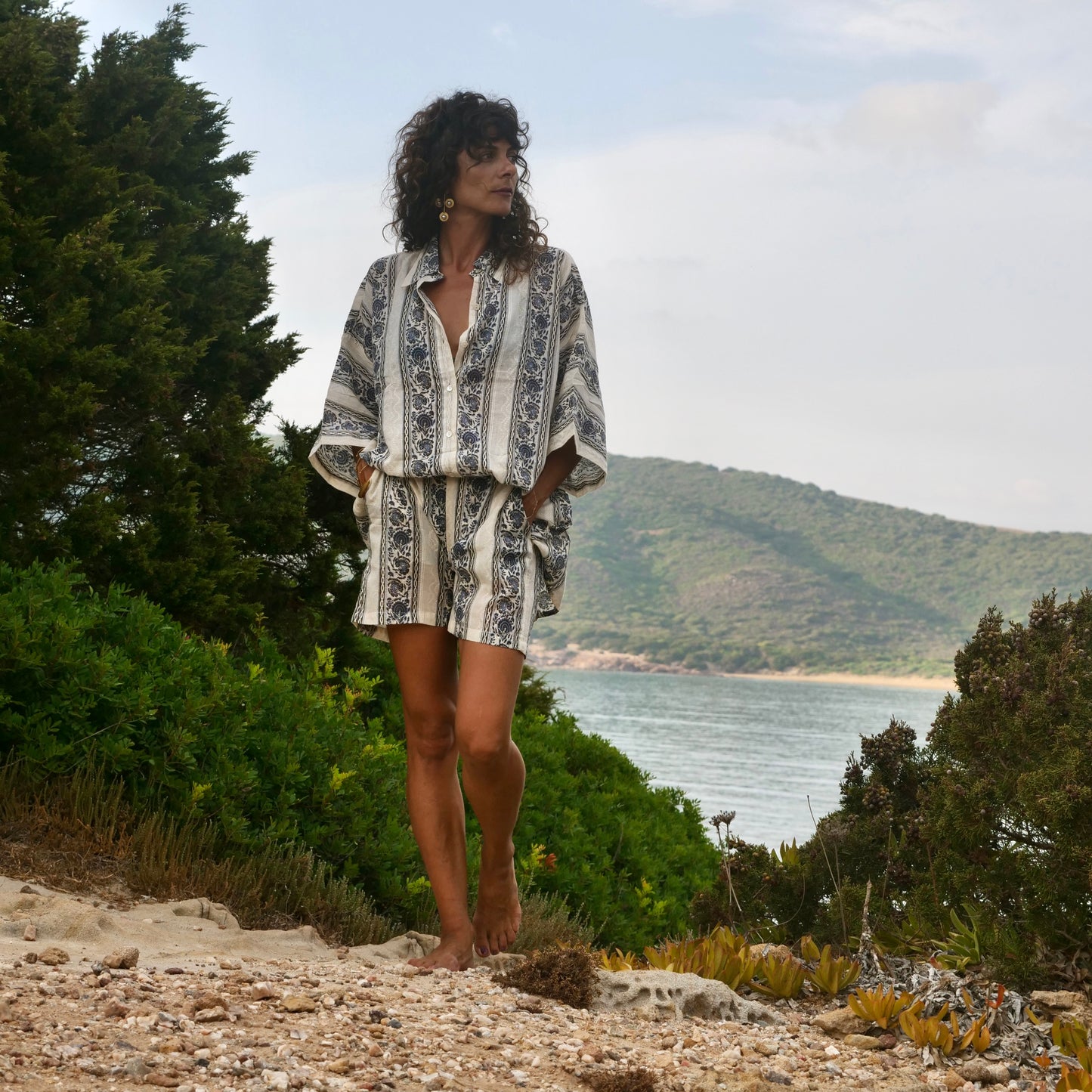 Bermuda in cotone -pantaloncino blockprint